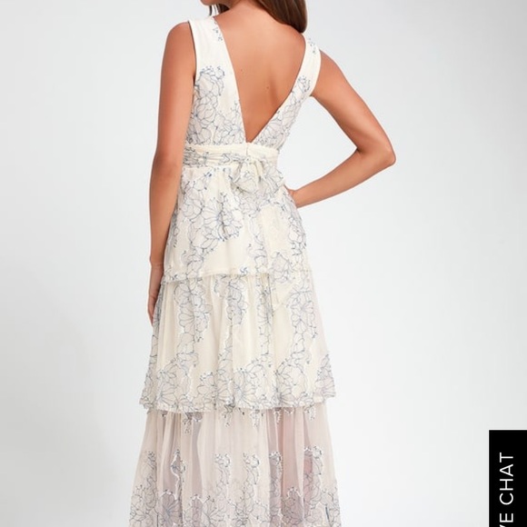 NWT Lulus blue and white lace midi dress bridal - Picture 3 of 4